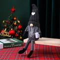 Detailed view of a long-legged knitted Christmas gnome holding a cozy coffee cup decoration. - Black Men's Style