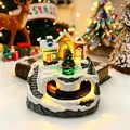 Luminous Christmas snow house resin ornament with rotating train and warm lights - New Rotating Christmas Tree Style