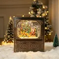 Vintage Weihnachtsschneekugel in Buchform mit beleuchtetem Weihnachtsmann und Rentier - Buch Gold Gebürstet Doppelrentier Stil