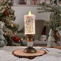 Decorative Christmas snow globe LED candle light with swirling glitter effect and tree - Christmas Tree / Brushed Gold