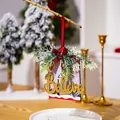 Close-up of wooden "Believe" Christmas ornament with pine needles and bow detail. - House Style (Believe)