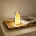 Gemütliche LED-Kerze im Acrylzylinder mit Lichterkette auf einem hölzernen Serviertablett - 5.5*12.5 Bullet Kupferdraht-Lampe