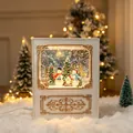 Retro leuchtende Weihnachtsspieluhr mit Schneemannfamilie und Schneeeffekt-Deko - Buch Weiß Schneemann Stil