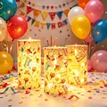 Set of three LED electronic candles with Happy Birthday patterns for party decor - Smooth Flat Mouth (Bullet Head) / 7.5x10cm