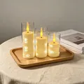 3er-Set LED-Kerzen mit Acrylabdeckungen und warmen Lichterketten auf Holztablett - Kupferdraht Bullet-Kopf 3er Set / Dreiteiliges Set
