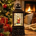 Antike Weihnachts-Laterne mit Weihnachtsmann Schneekugel und warmer LED-Beleuchtung - Neue quadratische Laterne Weihnachtsmann Baum Stil