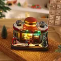 Illuminated Christmas burger shop resin miniature music box for festive desktop decor - Burger Style