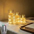 3er-Set LED-Kerzen in Glaszylindern mit Fernbedienung und warmweißen Lichterketten. - Kupferdraht Bullet-Kopf 3er Set mit Fernbedienung / 3er Pack mit Fernbedienung