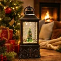 Vintage Bronze Weihnachts-Schneekugel Laterne mit festlichem kleinen Tannenbaum - Neue quadratische Laterne Weihnachtsbaum Stil