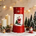 Lanterne boule à neige de Noël baril rouge avec Père Noël et lumières de fête - Père Noël Rouge