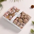 Set of 42 rose gold Christmas ball ornaments in a clear gift box with glitter finish - 42 Pieces/Pack / Rose Gold