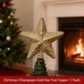 Estrella para copa de árbol de Navidad de cinco puntas oro champán con purpurina decoración - Estrella para Cima de Árbol Champán / 1 Pieza / Champán