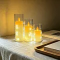 3er Set LED Flammenlose Kerzen mit Acrylhülle und Lichterkette - Kupferdraht Schwingkopf 3er Set / Dreiteiliges Set