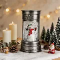 Lanterne boule à neige de Noël baril d'huile argentée vintage avec bonhomme de neige - Argent Bonhomme de Neige