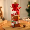 Gingerbread man wine bottle cover with red chef hat and scarf for Christmas decor - Red