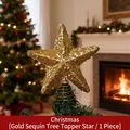 Estrella dorada de lentejuelas para árbol de Navidad con acabado de lunares brillantes - Estrella Puntos Dorados / 1 Pieza / Lunares Dorados