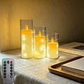 Stimmungsvolle LED-Kerzen in klaren Acrylzylindern mit praktischer Fernbedienung - Kupferdraht Schwingkopf 3er Set mit Fernbedienung / 3er Pack mit Fernbedienung