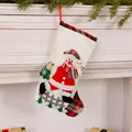 Detailed macro view of a linen Christmas stocking featuring a festive snowman character - Snowman