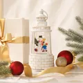 Weiße Retro-Weihnachtslaterne mit Schneemann-Spieluhr und Schneekugeleffekt-Deko - Leuchtturm Weißer Schneemann (Distressed Finish)