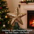 Elegante estrella para copa de árbol de Navidad color champán claro con lentejuelas brillo - Estrella Puntos Champaña Claro / 1 Pieza / Puntos Champaña Claro