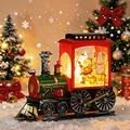 Vintage style LED Christmas train lantern with warm light in snowy scene - Painted Red & Green Style / Painted Santa and Reindeer