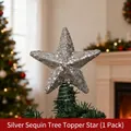Estrella plateada con lentejuelas para la punta del árbol de Navidad, decoración festiva, un pack - Estrella Puntos Plateados / 1 Pieza / Lunares Plateados