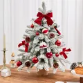 Snow-flocked DIY tabletop Christmas tree with red bows and pine cones decorations - With Lights / Red Velvet Snowy Cedar Christmas Tree (60cm)