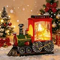 Vintage red and green Christmas LED train night light with reindeer silhouette for holiday decor - Painted Red & Green Style / Painted Deer