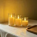 Set aus drei flammenlosen LED-Kerzen in transparenten Glaszylindern mit warmem Licht - Rundspitze / 3er Set (7.5*10/12.5/15cm)