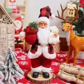 Detail of a 12-inch standing Santa Claus doll in red and black buffalo plaid. - Holding Bear Style / 30cm