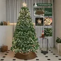 Elegant 2.1m Christmas tree with star topper, crystal chains, and lights in wicker base - With Lights and Tree Skirt / 2.1m (210cm)