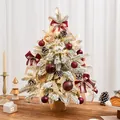 Mini flocked Christmas tree with red ornaments and warm LED lights for festive desktop decor - With Lights / Red Gold Snowy Velvet Christmas Tree (60cm)