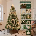 2.1m golden brown Christmas tree set with various ornaments and lights in a cozy room - Dreamy Pom Pom Gold Brown (With Base) / 2.1 Meters