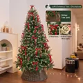 Premium 2.1m Artificial Christmas Tree with Red Bows Pine Cones and Warm Lights Set - Bow Pinecone Style (2.1m) / With Lights and Tree Skirt / Forest Green