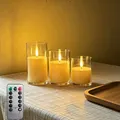 3er-Set warmgelbe LED-Flammenlose Kerzen in Klarglas-Zylindern mit Fernbedienung - Bullet-Kopf (mit Fernbedienung) / 3er Set (7.5*10/12.5/15cm)