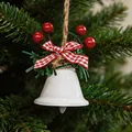 Décoration de Noël festive avec cloche blanche en métal et nœud à carreaux rouges - Cloche Ouverte Blanche