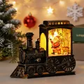 Antique style LED Christmas train lantern with warm glowing Santa and reindeer scene - Brushed Gold Santa and Reindeer