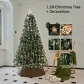 Full 1.2m decorated Christmas tree kit with star topper, lights and snowflake icicle pendants - Without Tree Skirt / 1.2m