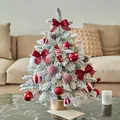 Frosted LED tabletop Christmas tree with red and white ornaments for holiday decor. - With Lights / Snowy Red Rhyme Christmas Tree (60cm)