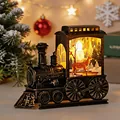 Vintage bronze LED Christmas train lantern featuring a reindeer winter forest scene. - Brushed Gold Christmas Reindeer