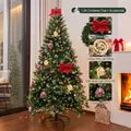 1.2m Christmas tree decorated with pinecones, red bows, and cozy LED lights - House Pinecone Style (1.2m) / With Lights and Tree Skirt / Forest Green