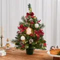 Miniature desktop Christmas tree with LED lights and festive ornaments for holiday decor - With Lights / Red Berry Pine Cone Christmas Tree (45cm)