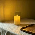 Warmgelbe flammenlose LED-Kerzenlampe mit transparentem Acrylzylinder für gemütliche Deko - Schwingkopf / 7.5*15cm