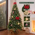 1.5m artificial Christmas tree with red bows, pinecones and warm LED copper wire lights - House Pinecone Style (1.5m) / With Lights and Tree Skirt / Forest Green