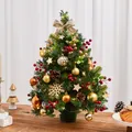 Illuminated mini tabletop Christmas tree with golden ornaments and warm LED lights - With Lights / Golden Berry Christmas Tree (45cm)