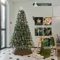 Lush green 2.1m Christmas tree set with warm white lights and hanging snowflake ornaments - Without Tree Skirt / 2.1 Meters