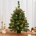 Miniature tabletop Christmas tree with warm LED lights and red berries for festive decor - With Lights / Red Berry Green Branch Christmas Tree (45cm)