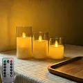 3er Set LED Flammenlose Kerzen mit Fernbedienung in klaren Acrylgläsern für die Deko - Schwingkopf (mit Fernbedienung) / 3er Set (7.5*10/12.5/15cm)