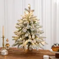 Desktop flocked Christmas tree with warm LED lights and a natural wooden base for holiday decor - With Lights / Snowy Star Christmas Tree (45cm)
