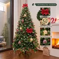1.5m Christmas tree set with red bows and LED fairy lights for home decor - House Pinecone Style (2.1m) / With Lights and Tree Skirt / Forest Green